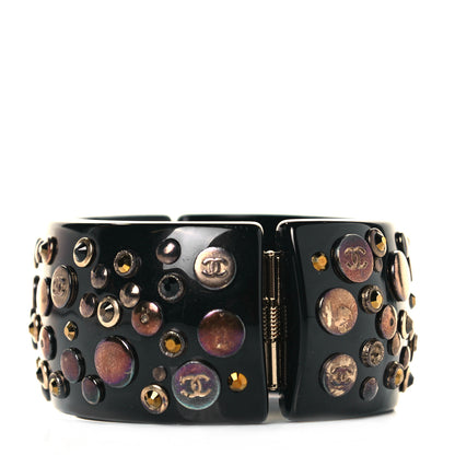 Chanel Resin Crystal CC Cuff Bangle Bracelet Black Multicolor 2 of 4