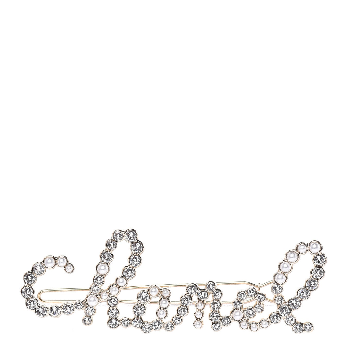 Chanel Metal Glass Swirling Pearls Hair Clip Gold 1 of 4