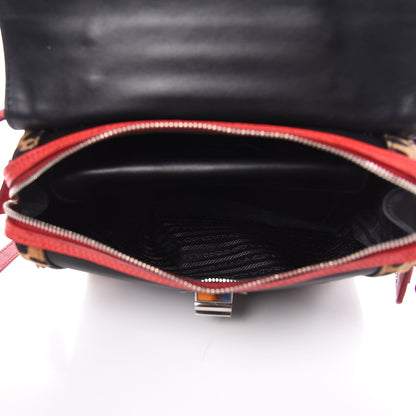 Prada Tessuto Cavallino Ostrich Leopard Print Tote Black Miele Rosso 5 of 10