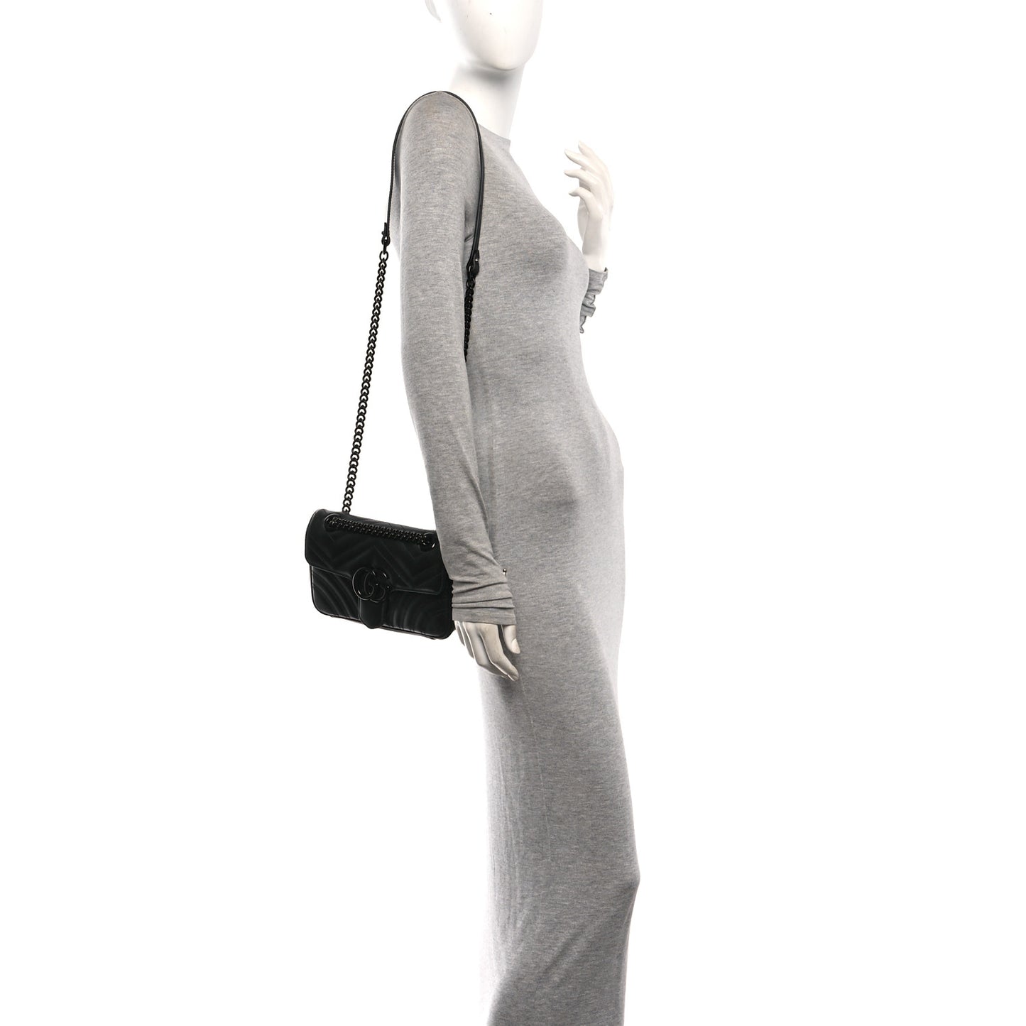 Calfskin Matelasse Monochrome Mini GG Marmont Shoulder Bag Black