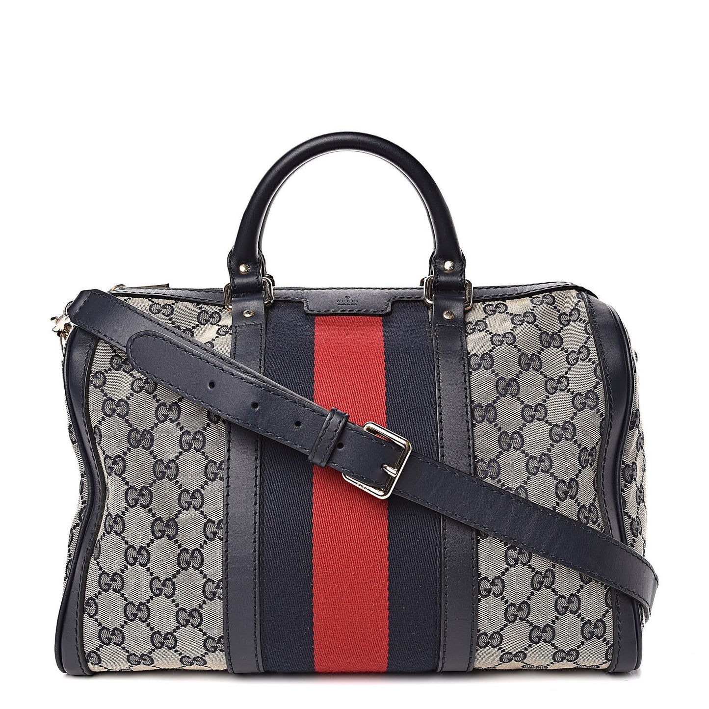 Monogram Selleria Calfskin Vintage Web Medium Boston Beige Blue