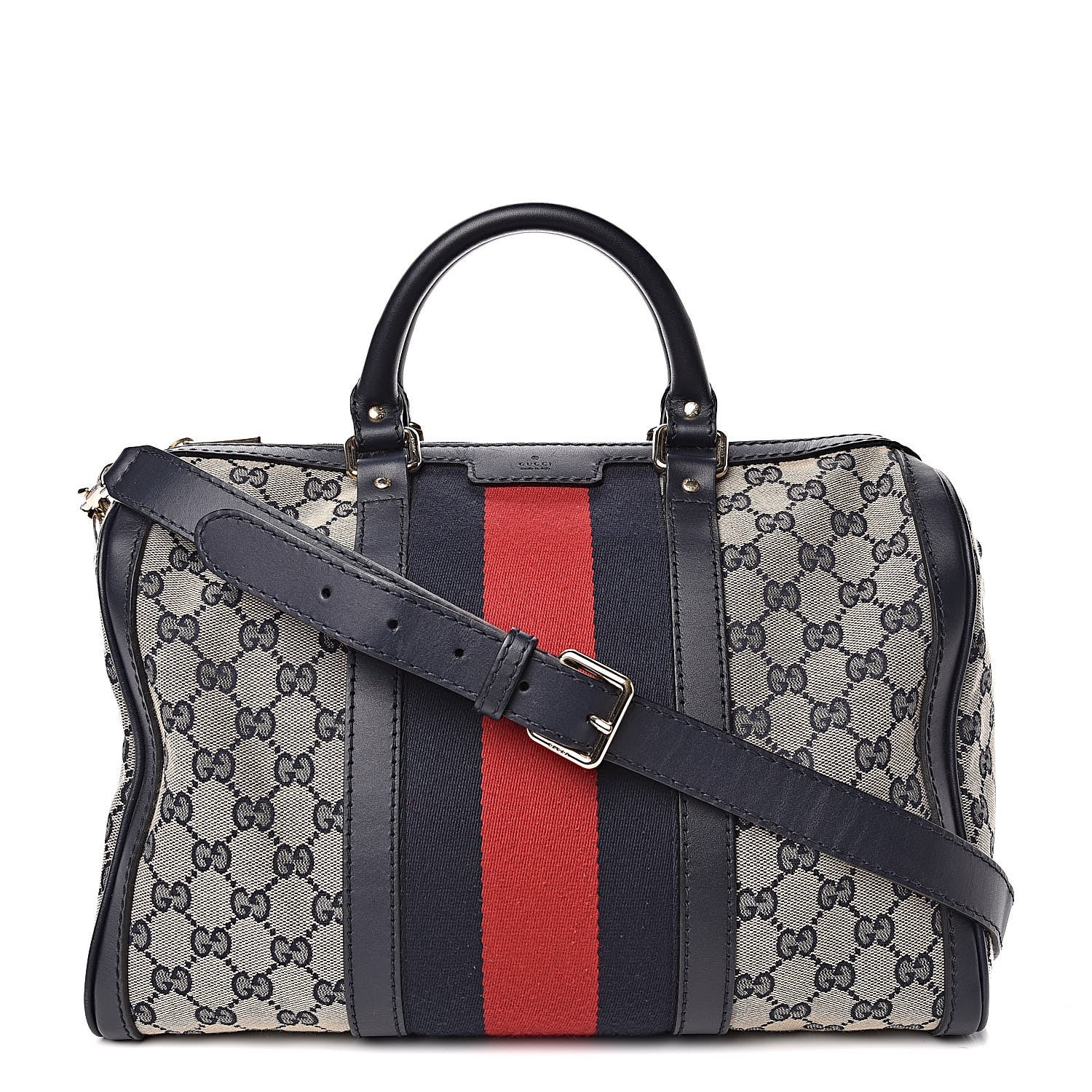 Gucci Monogram Selleria Calfskin Vintage Web Medium Boston Beige Blue 1 of 10
