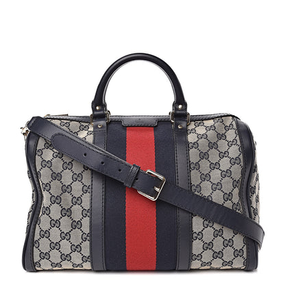 Gucci Monogram Selleria Calfskin Vintage Web Medium Boston Beige Blue 1 of 10