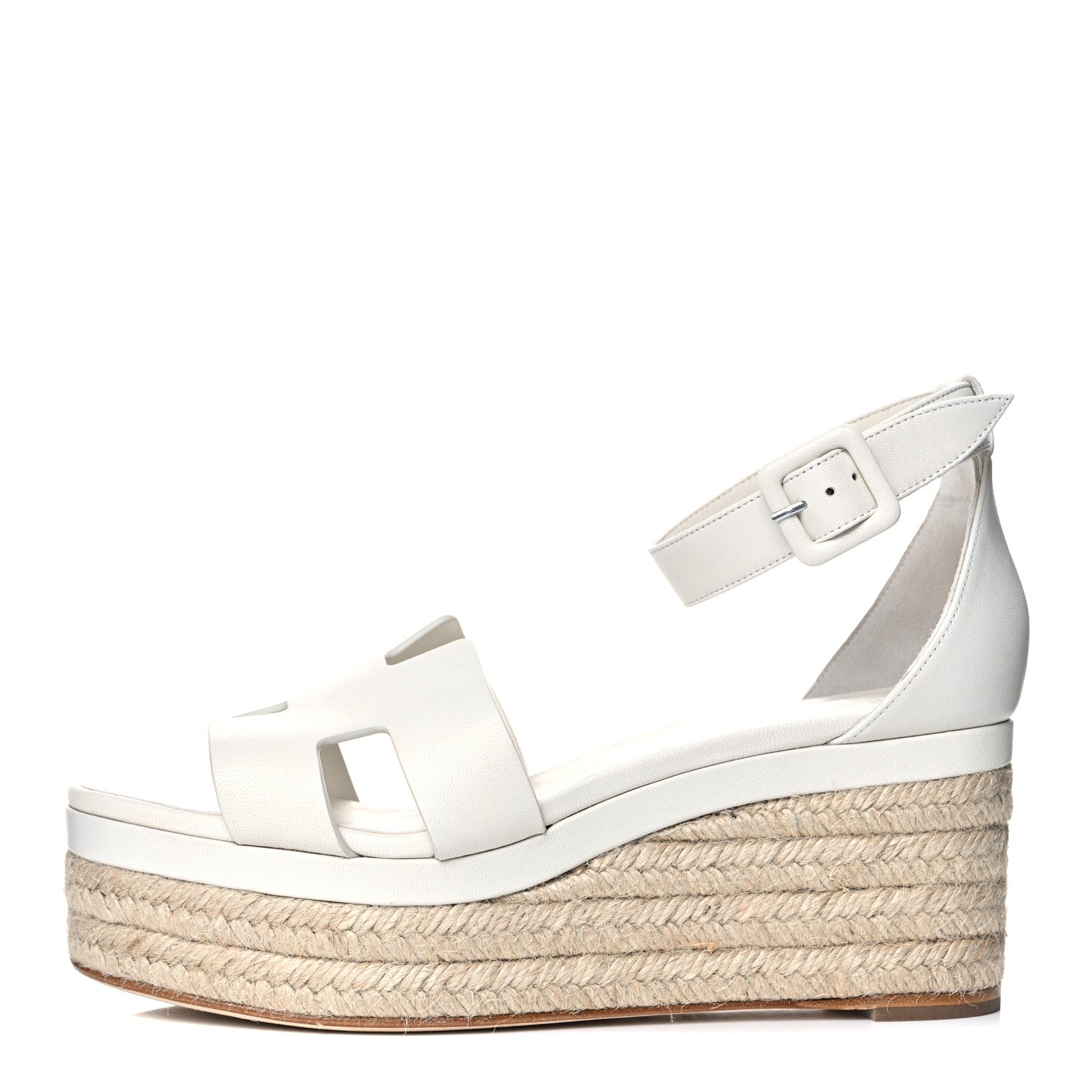 Hermes Goatskin Elda Espadrille Wedge Sandals 40 White 1 of 9