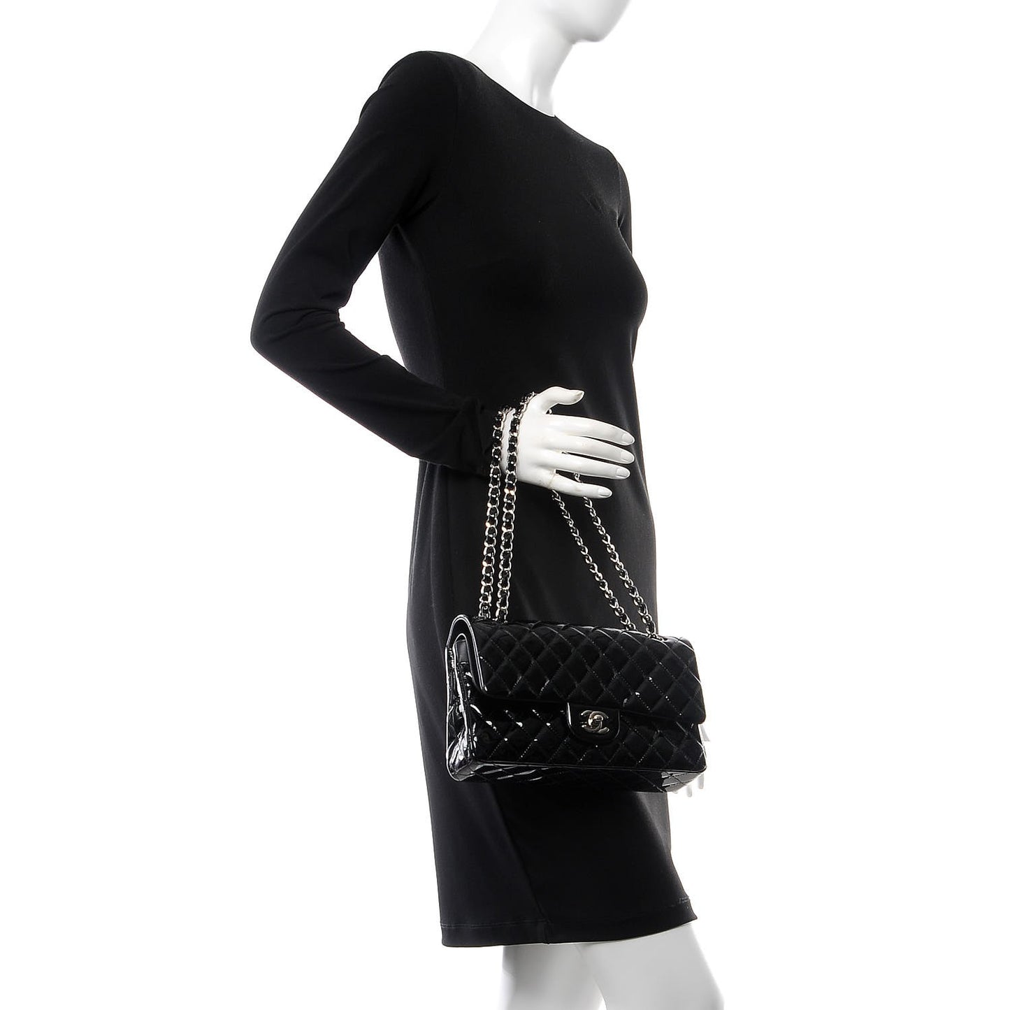 Patent Quilted Medium Double Flap Black