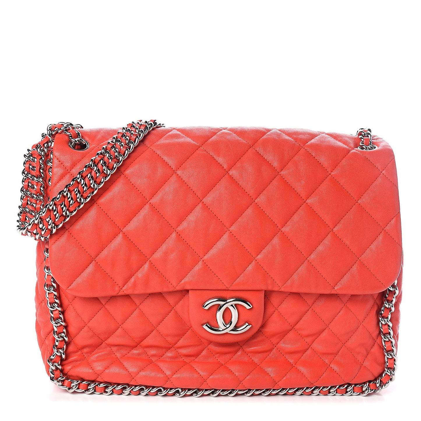 Washed Lambskin Quilted Maxi Chain Around Flap Red