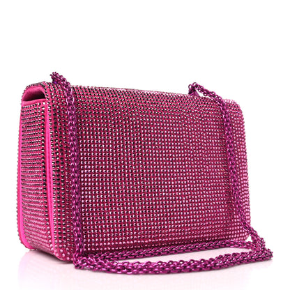 Valentino Garavani Crystal Suede Embellished Small One Stud Clutch With Chain Pink 3 of 9