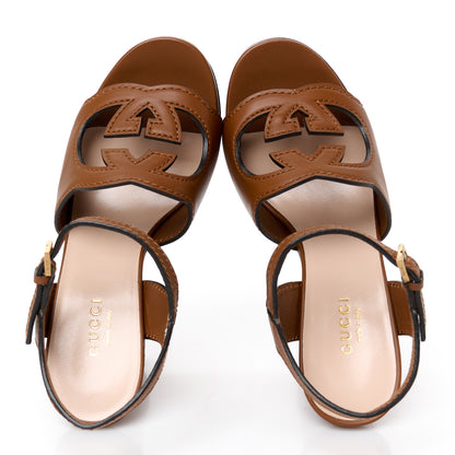 Gucci Cosmos Softy Calfskin Wooden Interlocking G Cut-Out 30/120mm Platform Sandals 35.5 Cuir 5 of 9