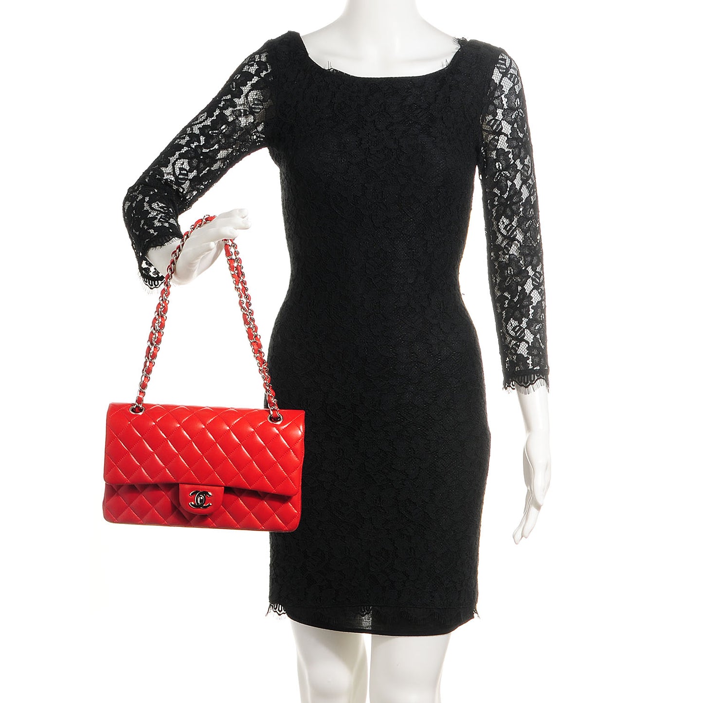 Lambskin Quilted Medium Double Flap Red