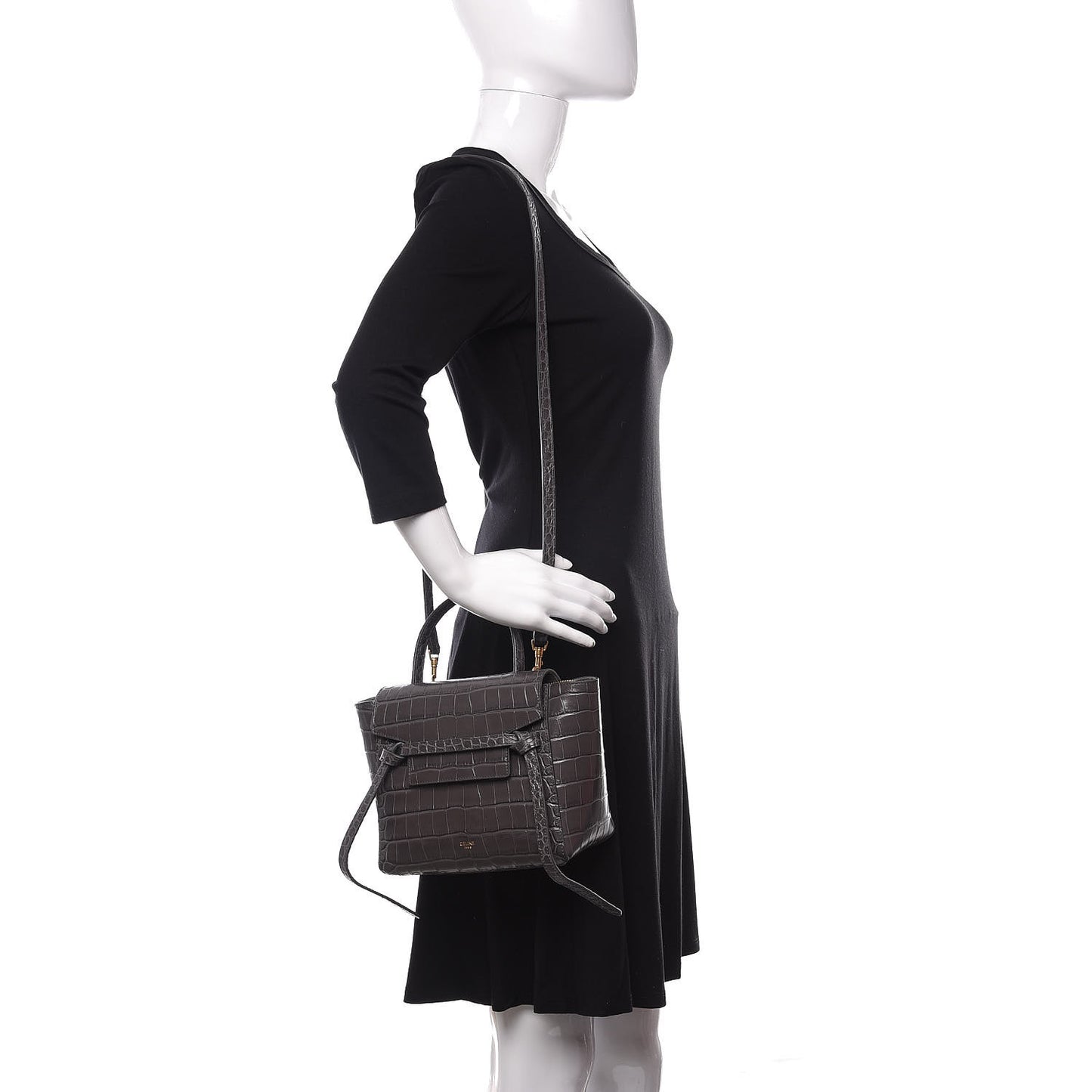 Calfskin Crocodile Embossed Nano Belt Bag Grey