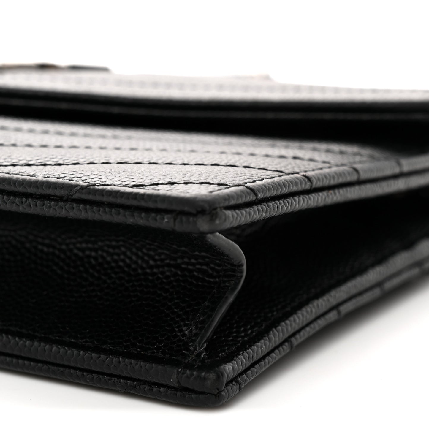 Grain De Poudre Matelasse Chevron Monogram Envelope Chain Wallet Black