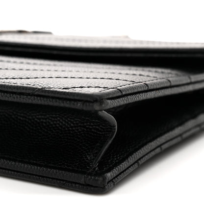Saint Laurent Grain De Poudre Matelasse Chevron Monogram Envelope Chain Wallet Black 10 of 13