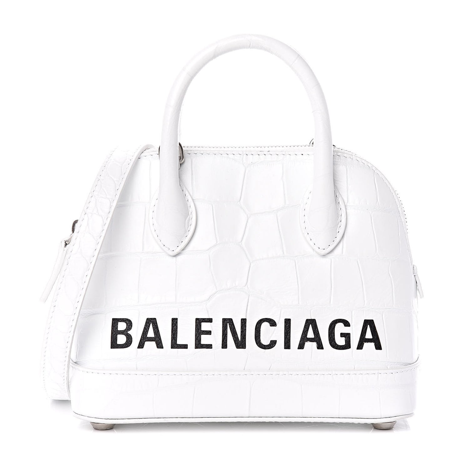Calfskin Crocodile Embossed XXS Ville Top Handle Bag White Black
