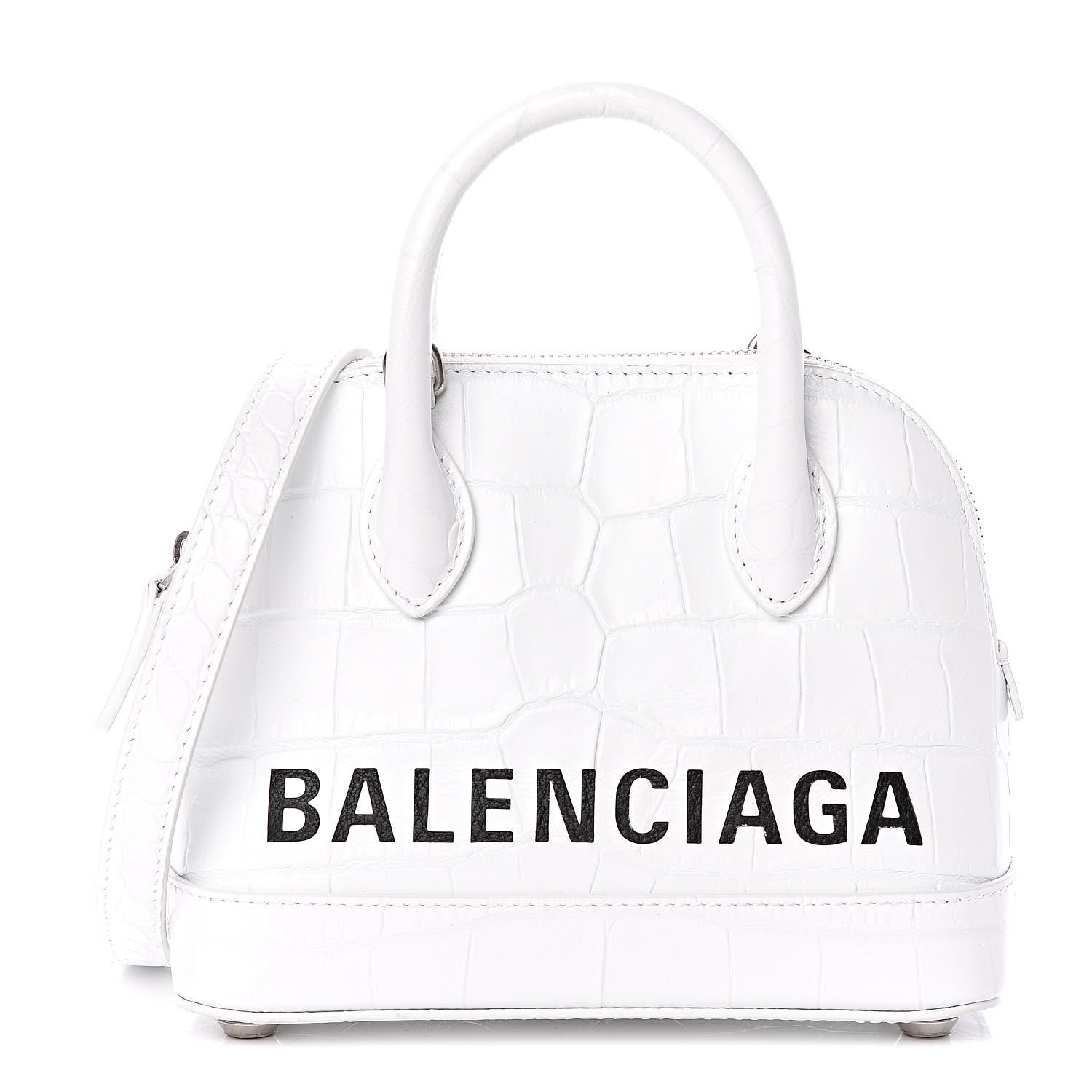 Balenciaga Calfskin Crocodile Embossed XXS Ville Top Handle Bag White Black 1 of 11
