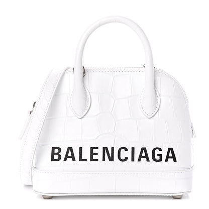 Balenciaga Calfskin Crocodile Embossed XXS Ville Top Handle Bag White Black 1 of 11