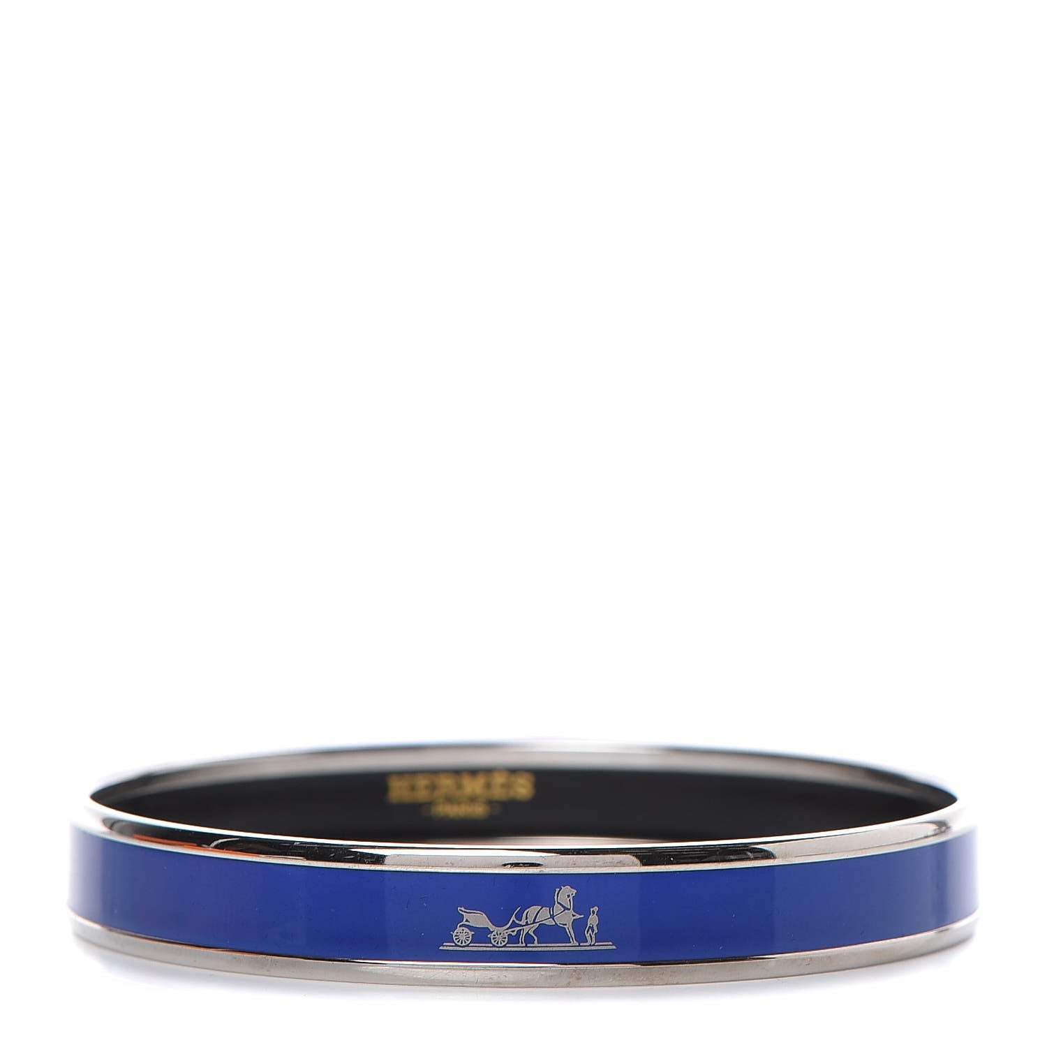 Hermes Enamel Printed Narrow Caleche Bracelet 70 Bleu Royal 1 of 6