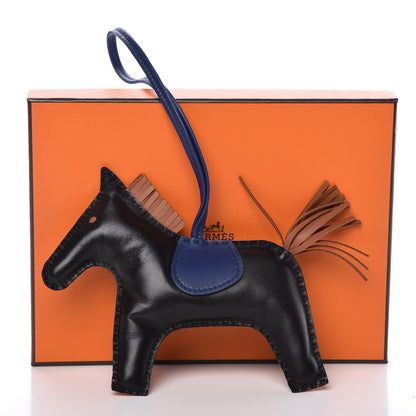 Hermes Milo Lambskin Grigri Rodeo Horse Bag Charm GM Black Bleu Encre Gold 5 of 5