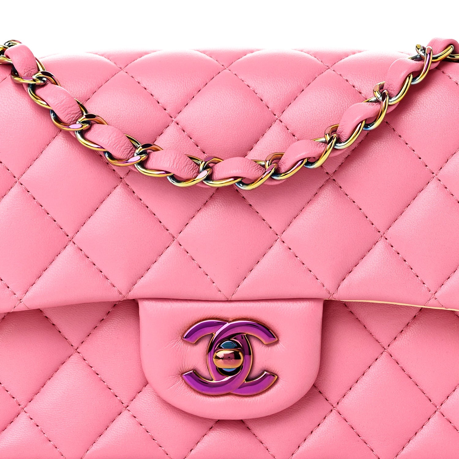Chanel Lambskin Quilted Mini Rectangular Flap Pink Yellow 8 of 11