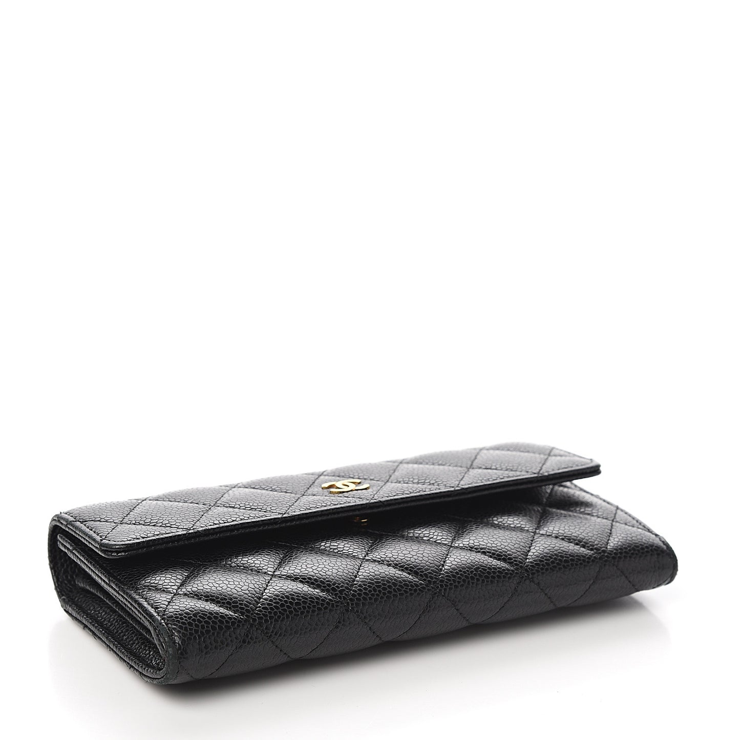 Caviar Quilted Large Gusset Flap Wallet Black