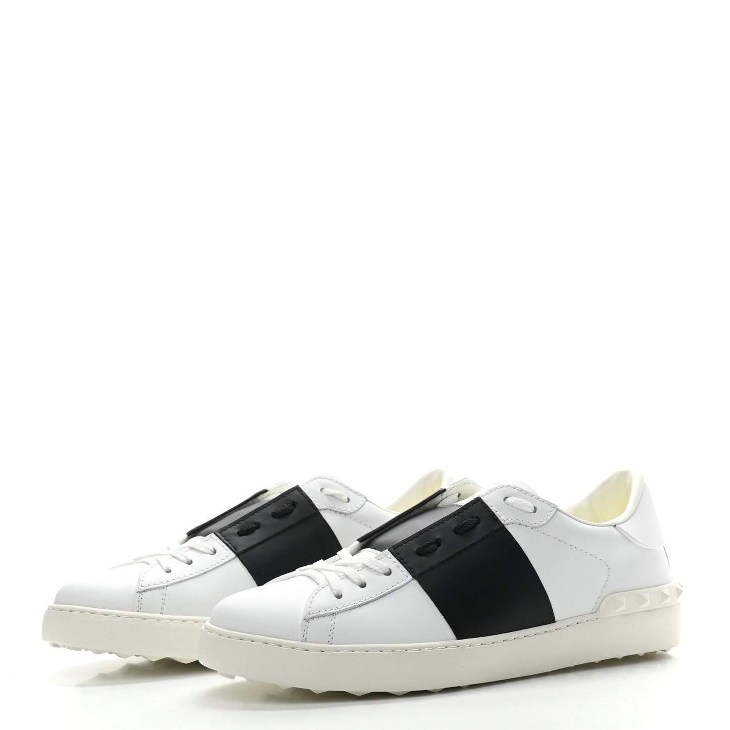 Calfskin Mens Rockstud Open Sneakers 41.5 White Black