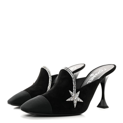 Chanel Suede Grosgrain Crystal Star Mules 40 Black 3 of 10