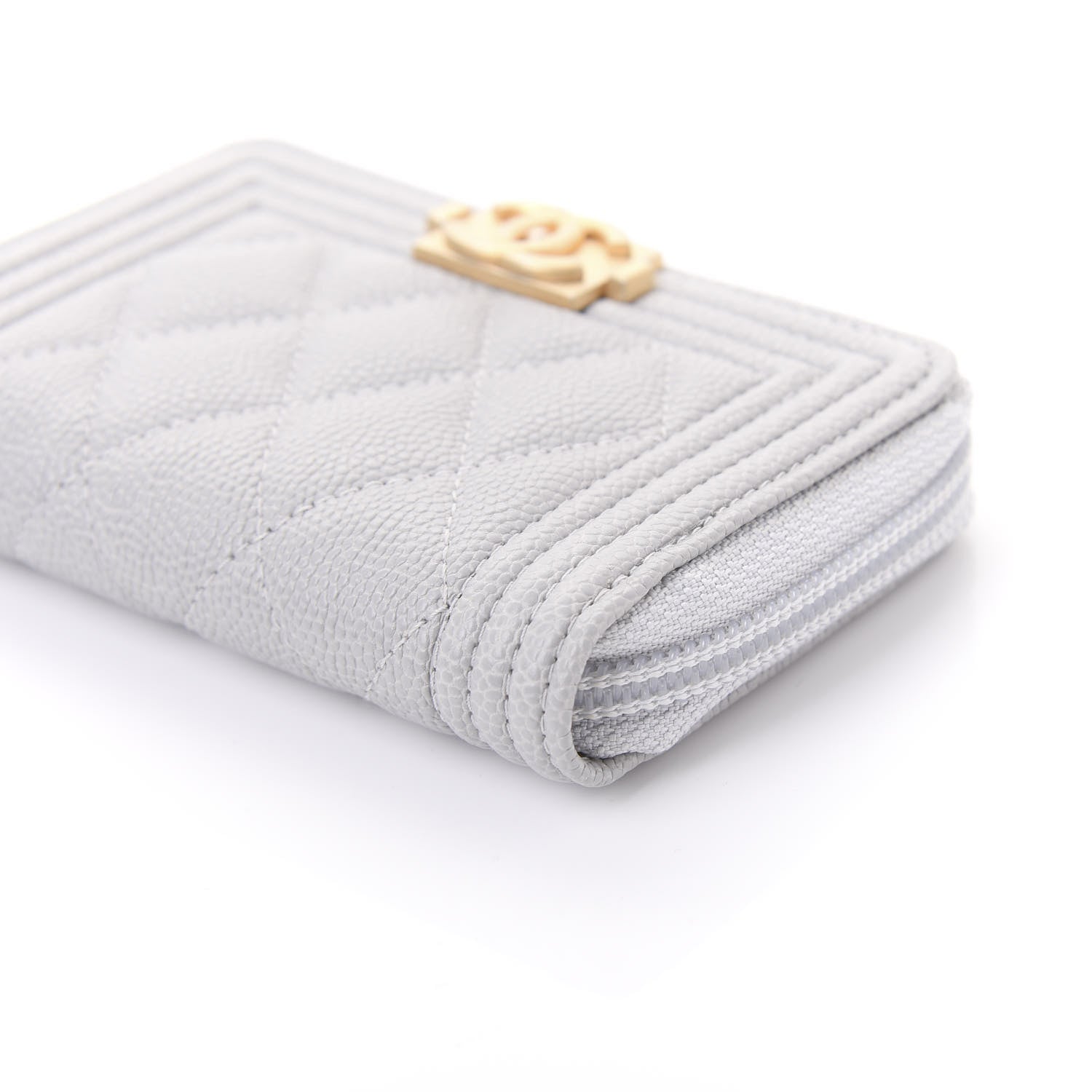 Chanel Caviar Quilted Boy Zip Around Coin Purse Wallet Grey 7 of 11
