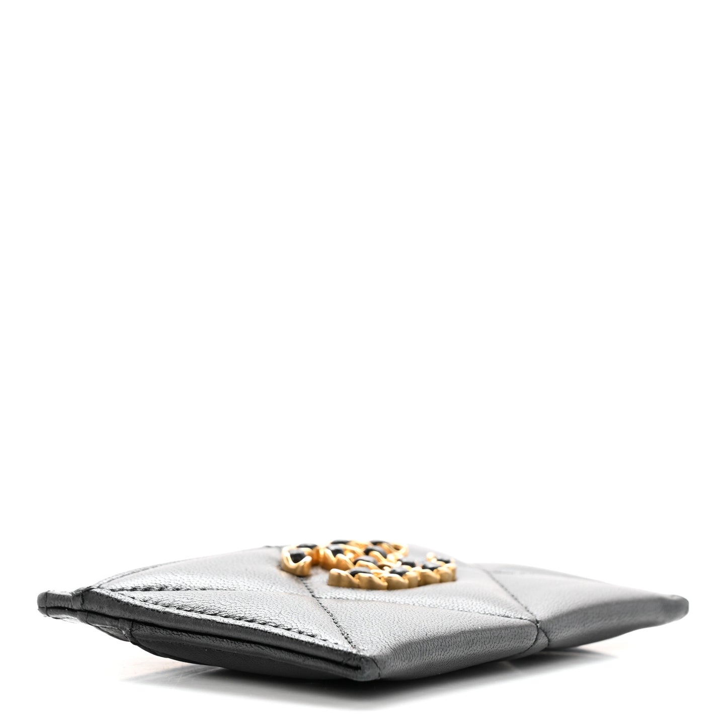 Lambskin Quilted Chanel 19 Card Holder Black