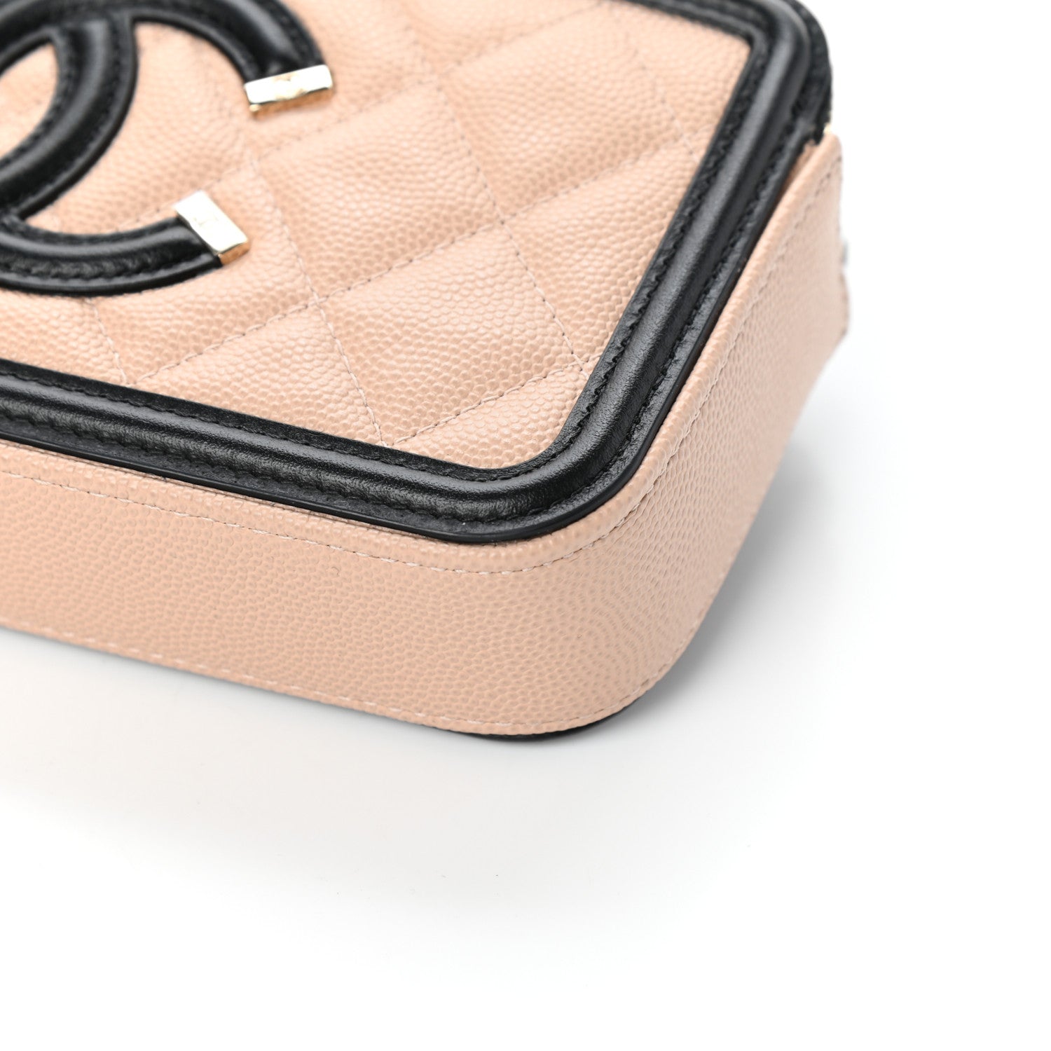 Chanel Caviar Quilted CC Filigree Clutch With Chain Beige Black 13 of 13