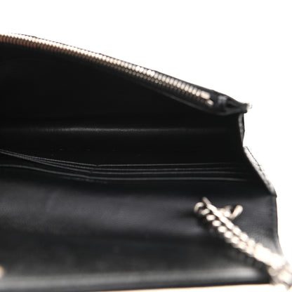 Saint Laurent Grain De Poudre Matelasse Chevron Monogram Envelope Chain Wallet Black 4 of 8