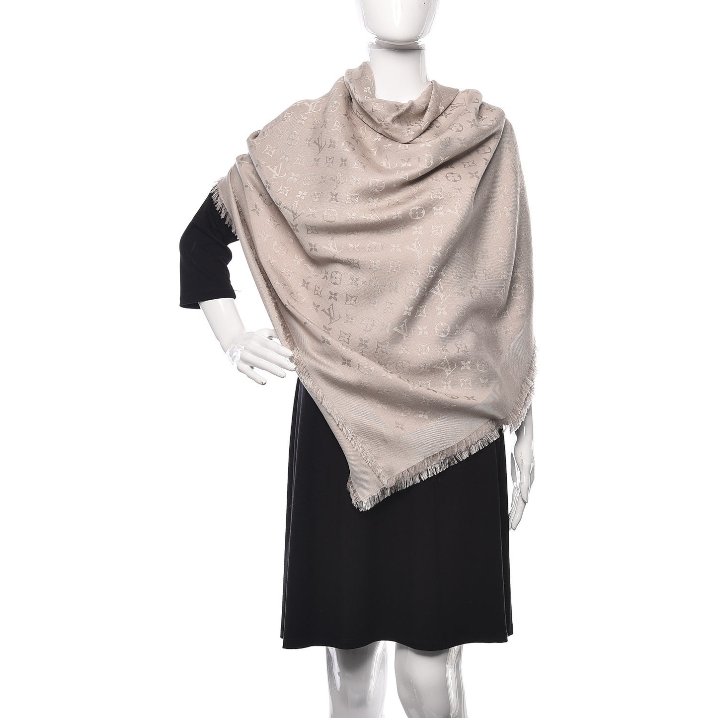 Silk Wool Monogram Shawl Greige