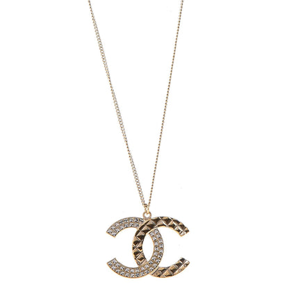 Chanel Baguette Crystal Quilted CC Pendant Necklace Gold 1 of 6