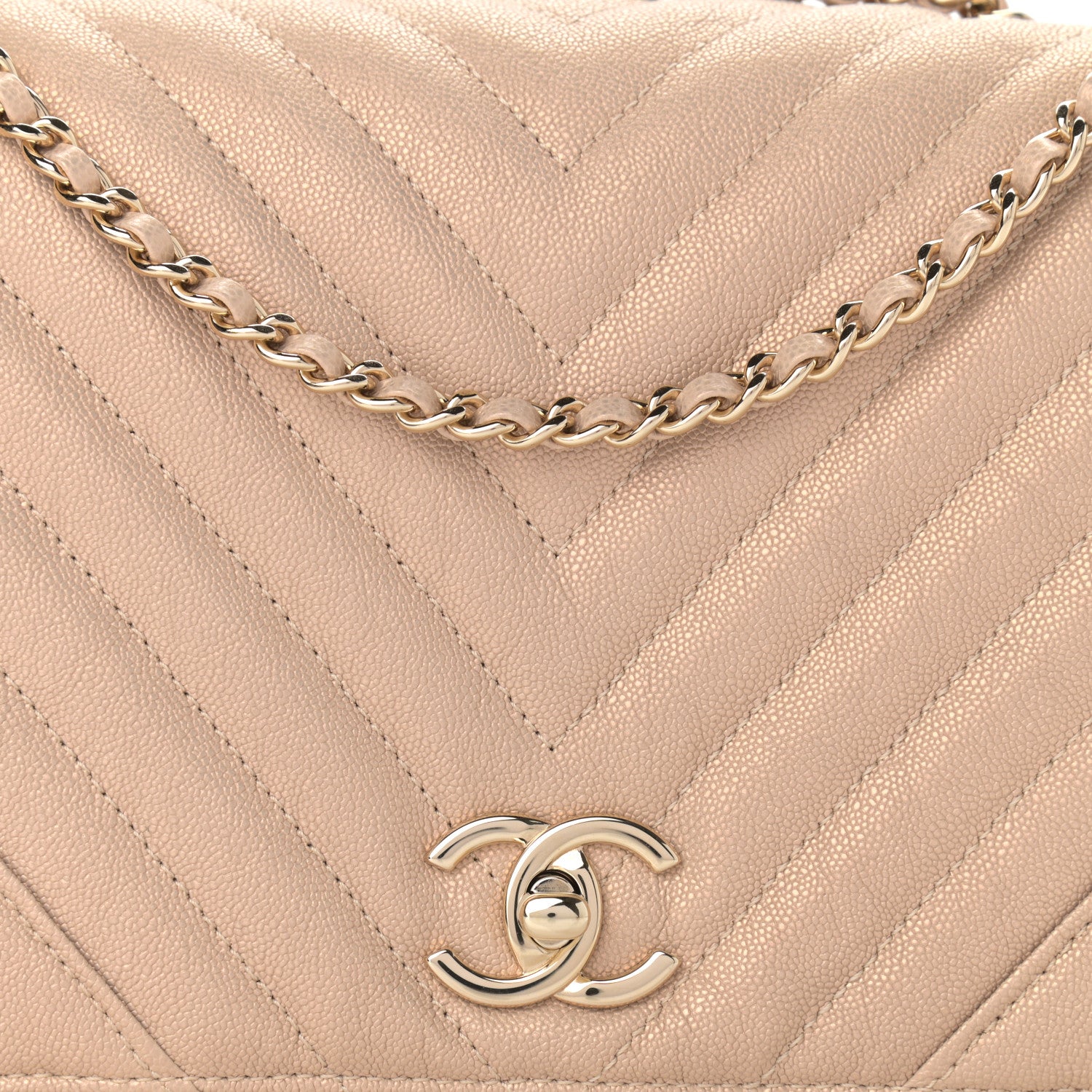 Chanel Metallic Caviar Chevron Quilted Medium Statement Flap Beige 8 of 10