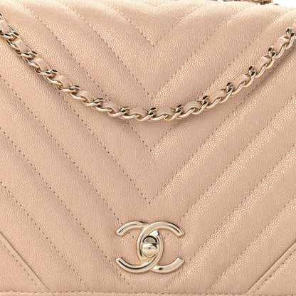 Chanel Metallic Caviar Chevron Quilted Medium Statement Flap Beige 8 of 10