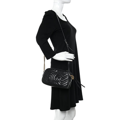 Gucci Calfskin Matelasse Small GG Marmont Chain Shoulder Bag Black 3 of 19