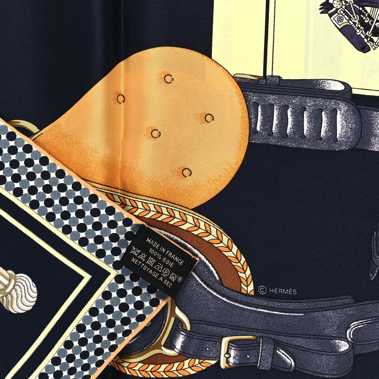 Hermes Silk Carrick a Pompe Scarf 70 Bleu Noir Jaune Soufre 3 of 3