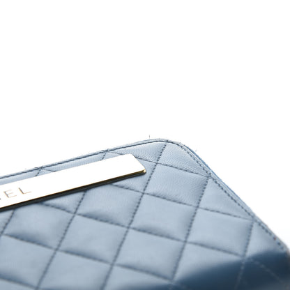 Chanel Lambskin Quilted Large Gusset Trendy CC Zip Around Wallet Blue 10 of 16