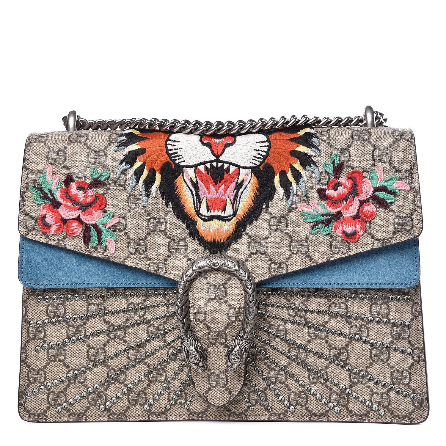 Gucci GG Supreme Monogram Angry Cat Embroidered Medium Dionysus Shoulder Bag Beige Ultramarine 1 of 13