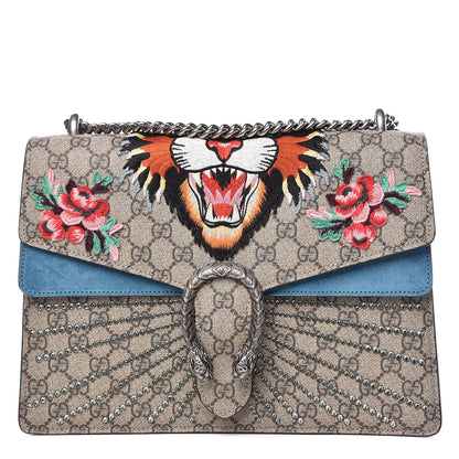 Gucci GG Supreme Monogram Angry Cat Embroidered Medium Dionysus Shoulder Bag Beige Ultramarine 1 of 13