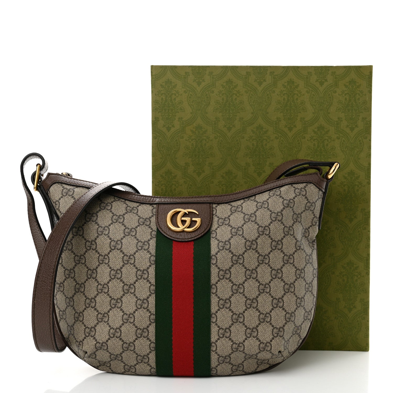 Gucci GG Supreme Monogram Web Small Ophidia Half Moon Hobo Brown 15 of 15