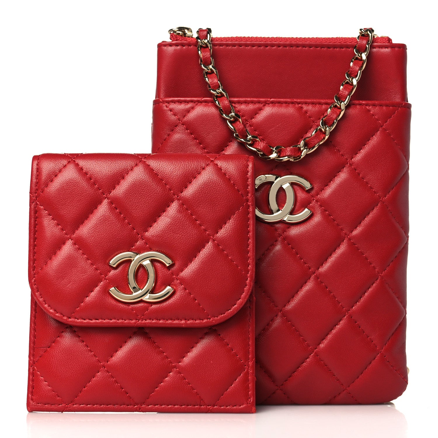 Chanel Lambskin Quilted CC Phone Holder Red 2 of 10