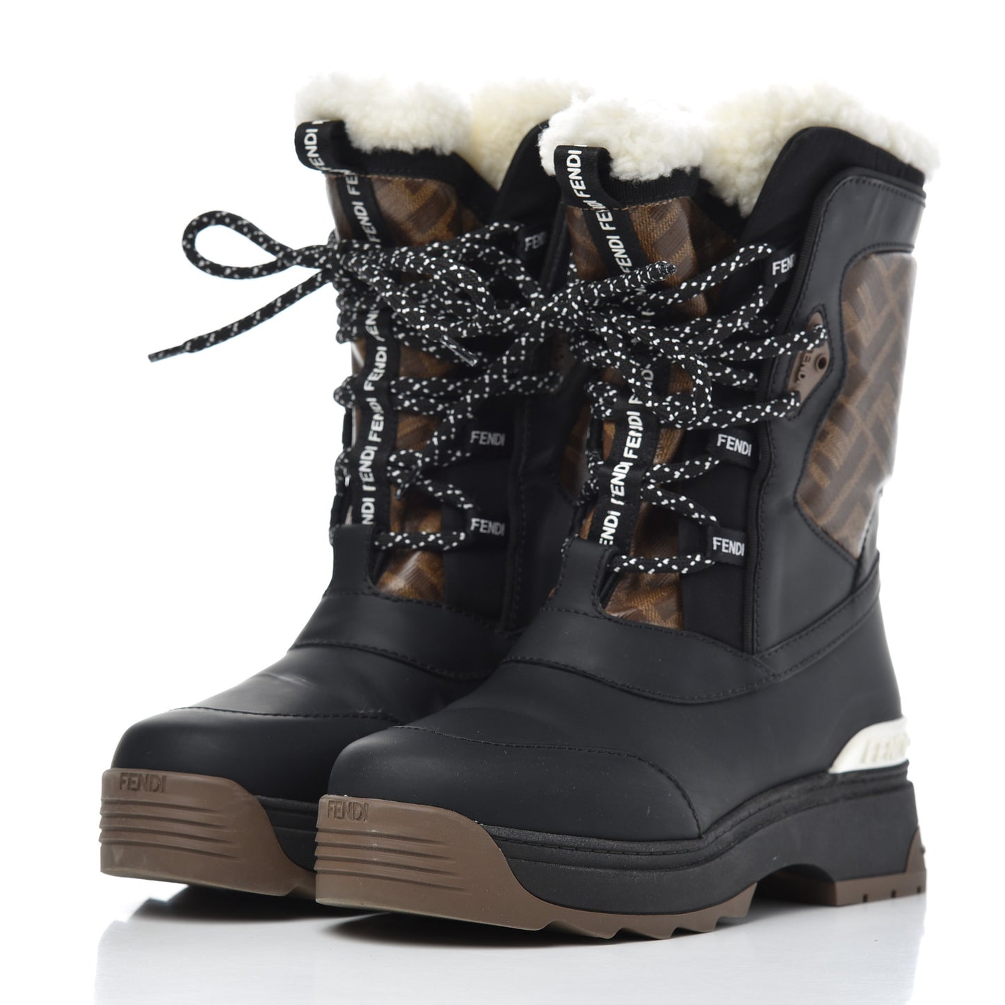 Calfskin FF T-Rex Lace Up Snow Boots 35.5 Tobacco