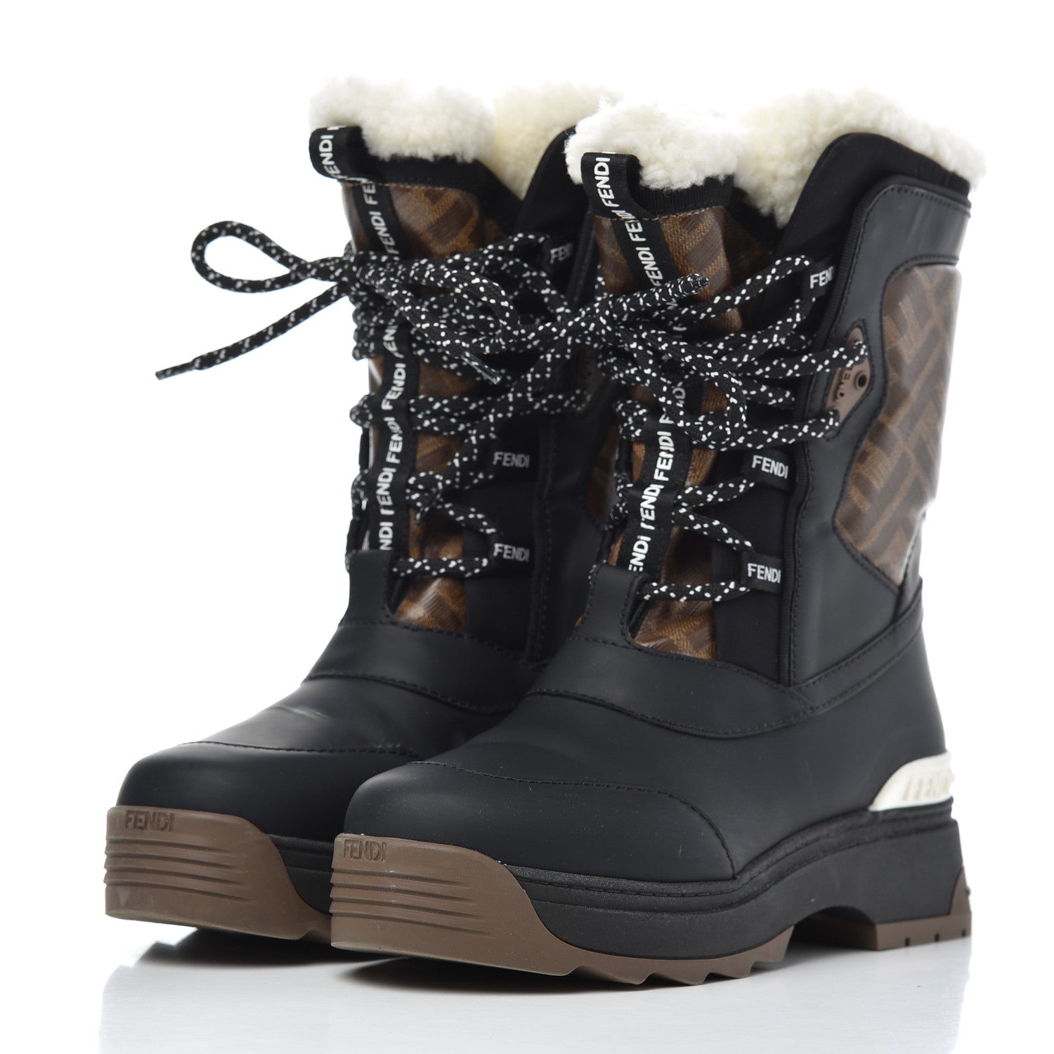 Fendi Calfskin FF T-Rex Lace Up Snow Boots 35.5 Tobacco 3 of 19