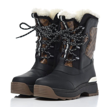 Fendi Calfskin FF T-Rex Lace Up Snow Boots 35.5 Tobacco 3 of 19