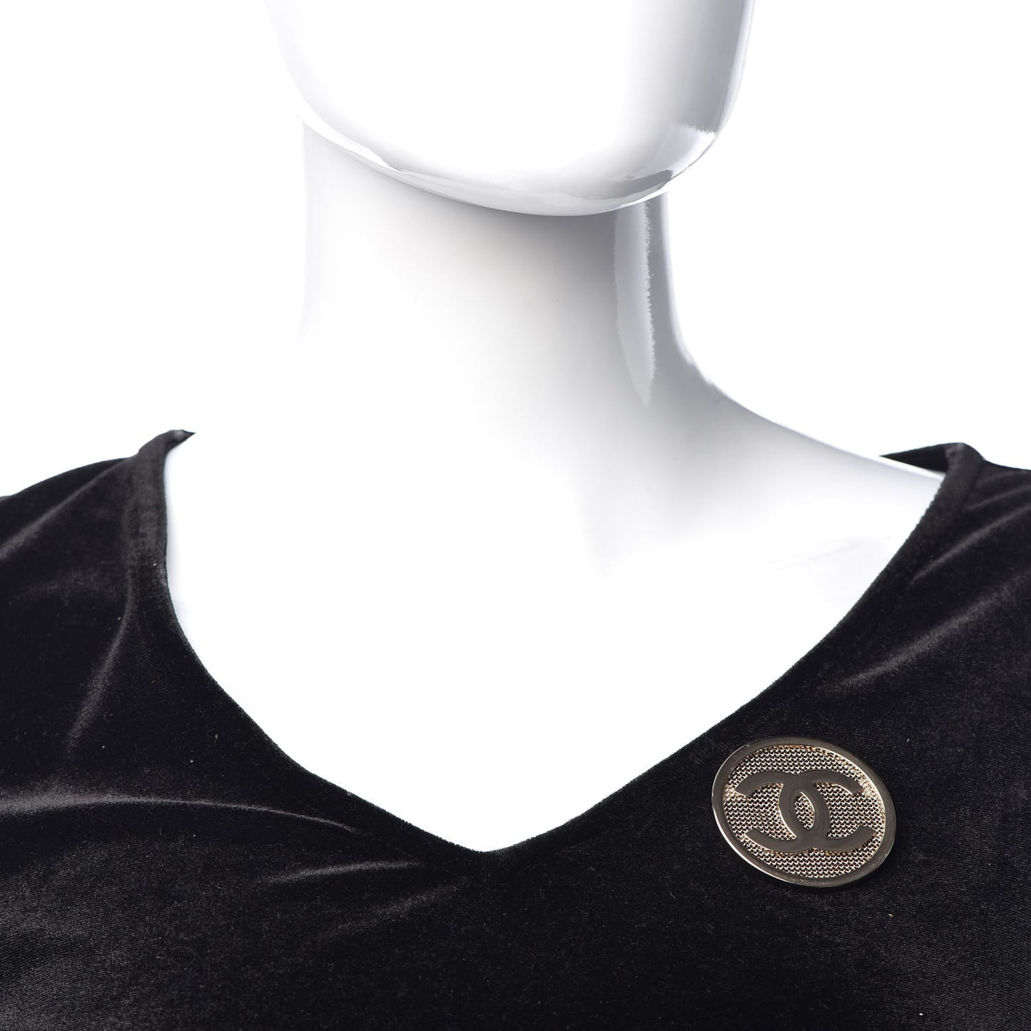 Mesh Circle CC Brooch Gold