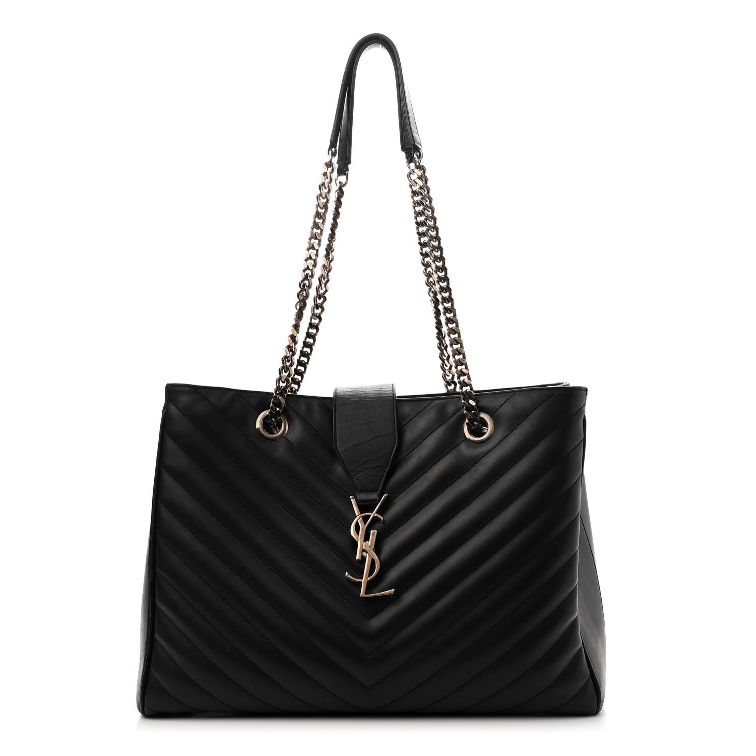 Saint Laurent Grain De Poudre Matelasse Chevron Monogram Shopping Bag Black 1 of 14