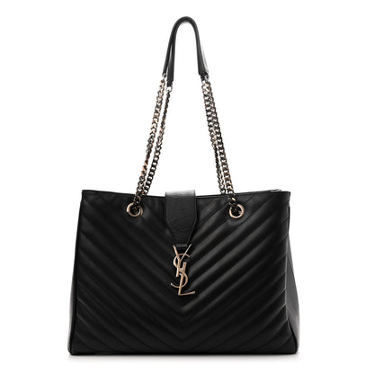Saint Laurent Grain De Poudre Matelasse Chevron Monogram Shopping Bag Black 1 of 14