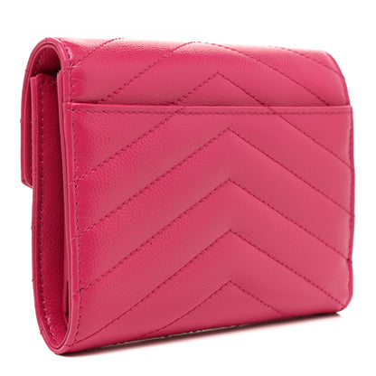 Saint Laurent Grain De Poudre Matelasse Chevron Monogram Compact Tri Fold Wallet Fuschia 3 of 13