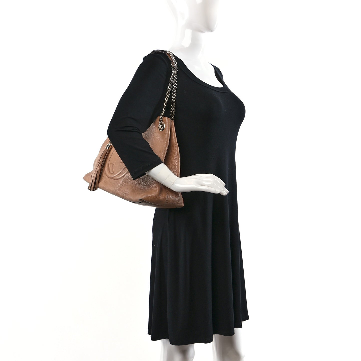 Pebbled Calfskin Medium Soho Chain Shoulder Bag Camelia