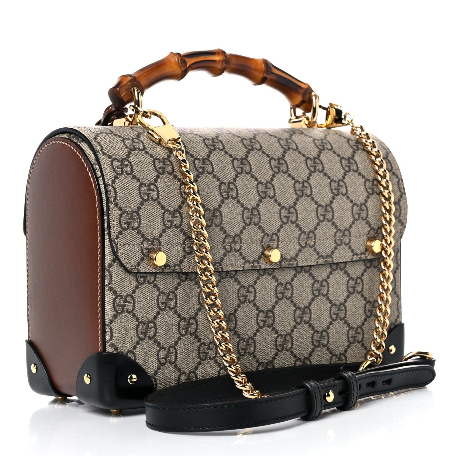 Gucci GG Supreme Monogram Small Padlock Bamboo Shoulder Bag Beige Black Cuir 3 of 16