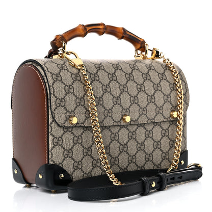 Gucci GG Supreme Monogram Small Padlock Bamboo Shoulder Bag Beige Black Cuir 3 of 16